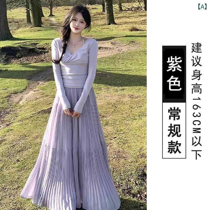 レディース 半身スカート 紫色 プレーツ ハイウエスト Aライン 中長丈 夏用 雪? ポリエステル 接触冷感 軽量 ゆったり 日韓風 慵?スタイル 切り替え 無弾性 かわいい 女性用 スカート トップス 普段使い 春夏 通勤 ビッグシルエット アイボリー