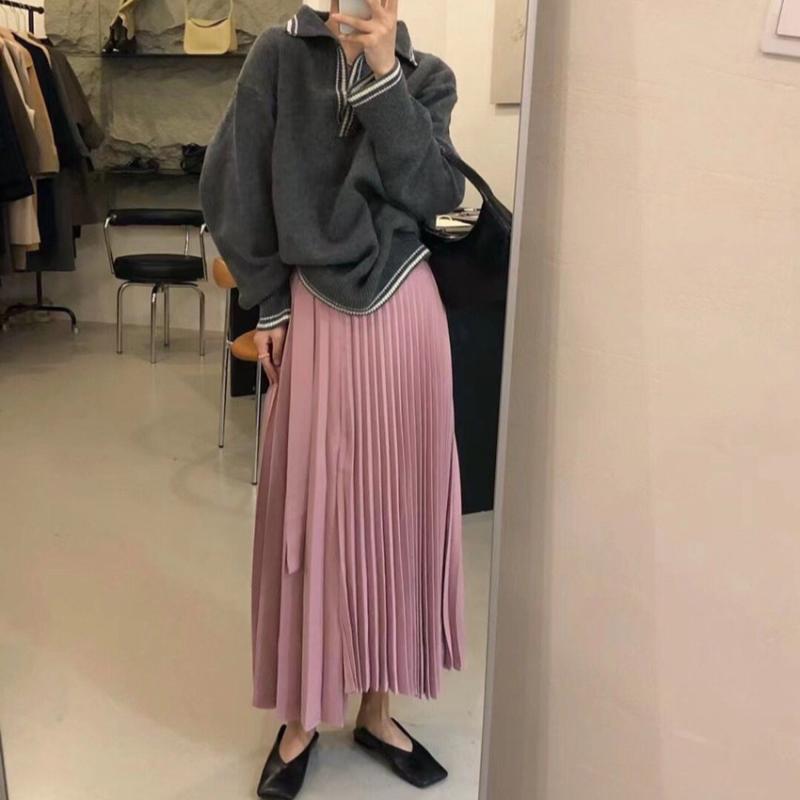 スカート レディース 春夏 高腰 百褶スカート ロング 知的 きれいめ かわいい ポリエステル ピンク系 Aライン 美脚効果 カジュアル お出かけ
