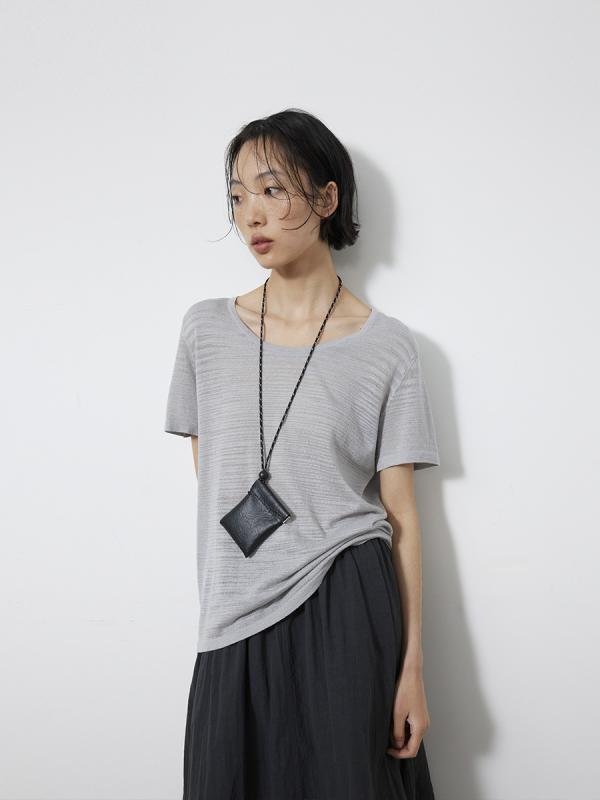 Tシャツ レディース 春夏 半袖 ニット リネンブレンド 接触冷感 ゆったり ラウンドネック トップス カジュアル 韓国風 燕麦色 ブラック グレー グリーン ブルー