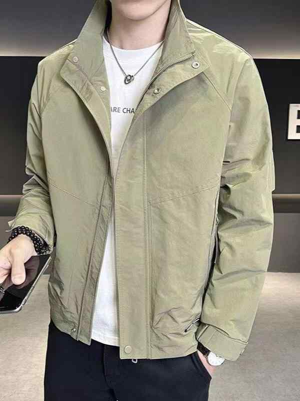 ジャケット 男性用 ブルゾン スタンドカラー 無地 アウター 普段使い アウトドア 防風 通気性 ブラック カーキ