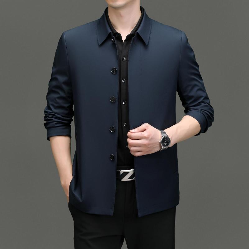 ジャケット 男性用 紳士服 アウター 春秋 薄手 形態安定 ビジネス カジュアル 襟付き 桑蚕糸 混紡 ダークブルー ネイビー ベージュ