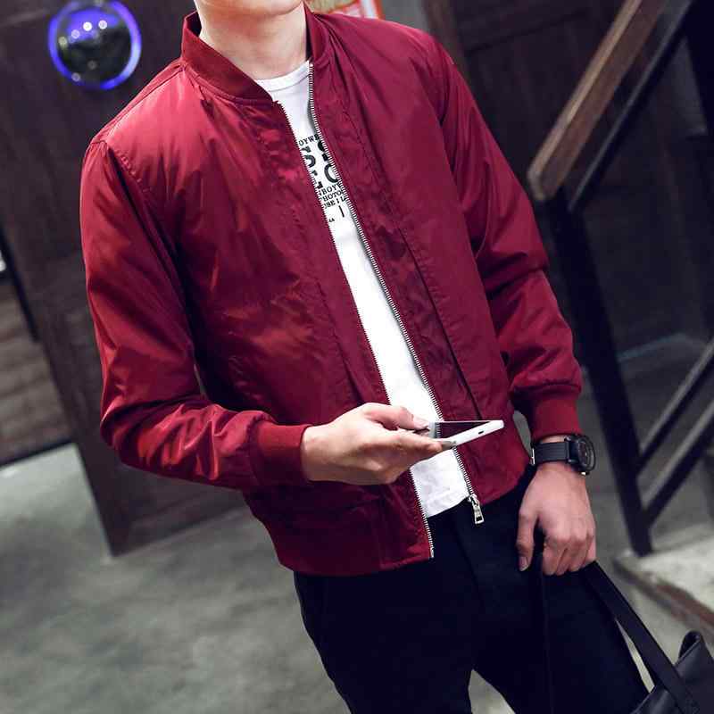 ジャケット 男性用 ブルゾン スタンドカラー 無地 スプリングジャケット ライトアウター 羽織りもの M L XL 2XL 3XL 4XL 赤 レッド グレー ブラック 黒 ダークブルー 紺 ポリエステル