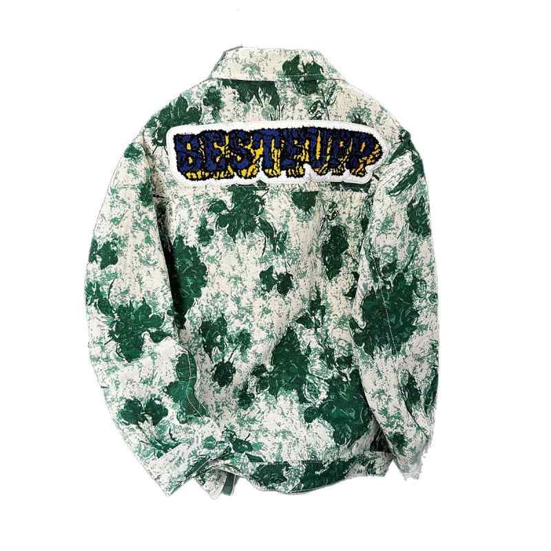 ジャケット 男性用 デニム 刺・墸 ゆったり 薄手 韓国風 ストリート アメカジ グリーン M L XL 2XL 3XL