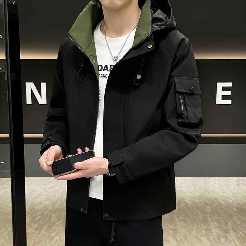 ジャケット 男性用 春秋 薄手 フード付き ブルゾン カジュアル スポーツ アウトドア 防水 防風 ブラック カーキ 蛍光グリーン イエロー M L XL 2XL 3XL 4XL 5XL