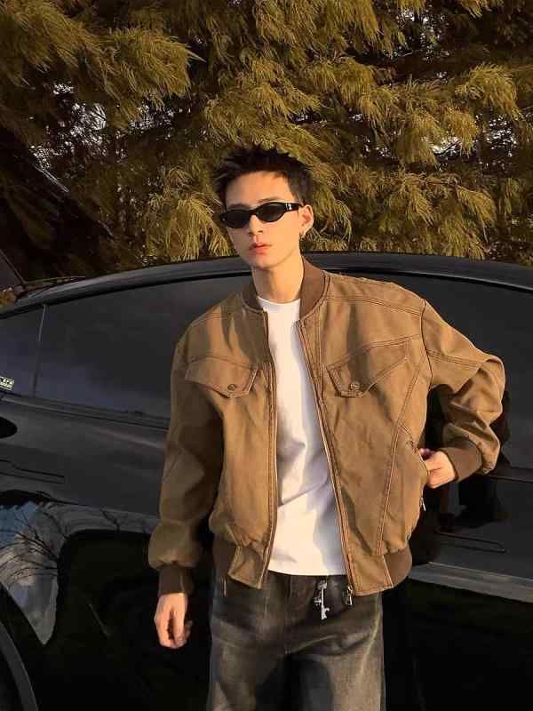 ジャケット 男性用 ブルゾン ショート丈 立襟 ワーク ウェア ライトアウター M L XL 2XL 3XL 4XL 棕色 黒色 耐摩耗性｜イーマイショップ