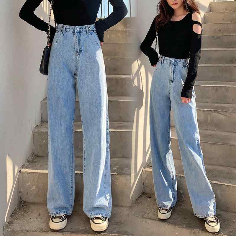 女性用 牛仔パンツ 直筒型 ハイウエスト ワイドレッグ ゆったり シルエット 伸縮性 綿素材 接触冷感 軽量 快適 普段使い 通勤 通学 秋冬 グレー ネイビー ライトブルー 切り替えデザイン ラフスタイル 韓国風 カジュアル
