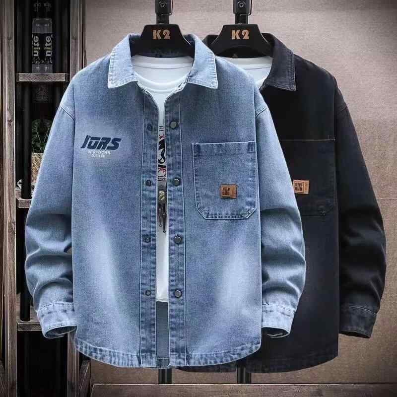 シャツ メンズ 長袖 デニム ジャケット 春秋 ルーズ ワークウェア ブルゾン 学生 男性用 トップス コットン 耐摩耗