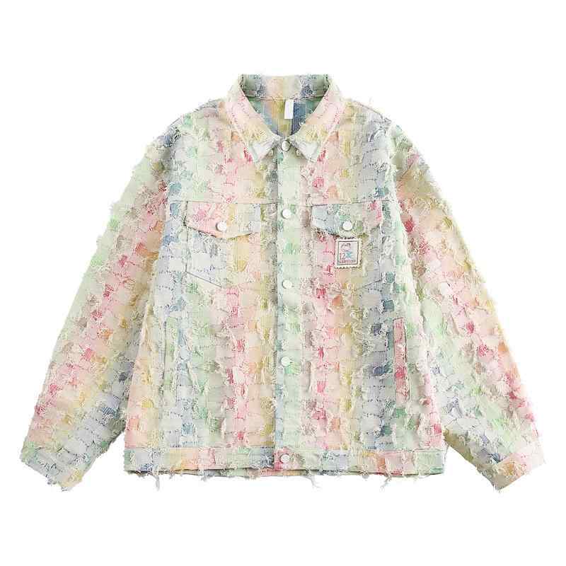 ジャケット 男性用 デニム カラフル 切り替え 提花 刺・墸 秋物 ストリート系 Gジャン