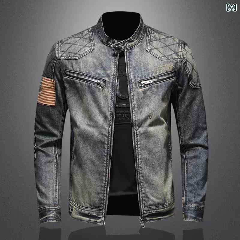 ジャケット 男性用 デニムジャケット 秋冬 ライダースジャケット バイク アウター ブルゾン ジャンパー 耐摩耗 スリムフィット