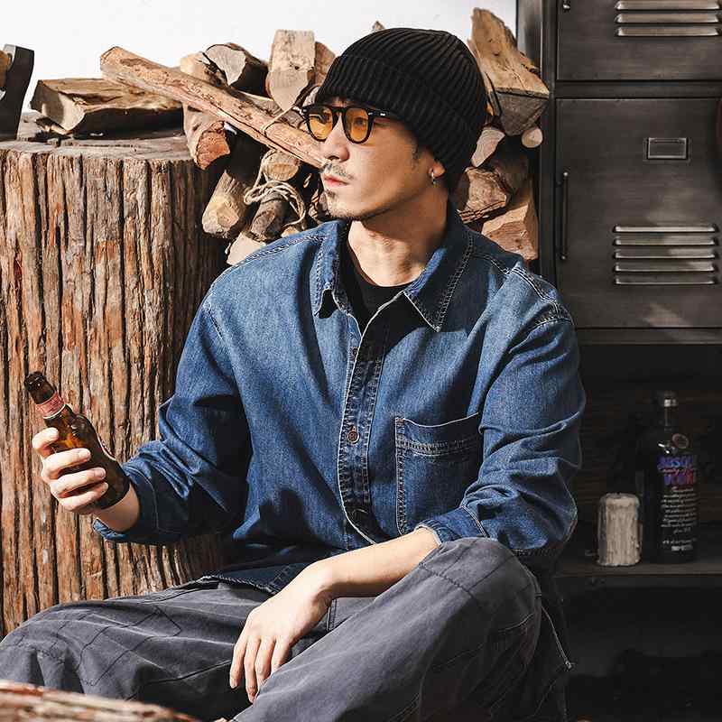 シャツ メンズ 男性用 デニムシャツ 薄手 アメリカンカジュアル レトロ 長袖 接触冷感 春秋 ブルー 6,457円