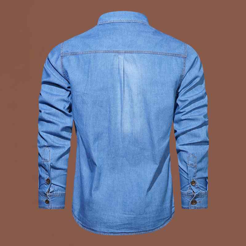 シャツ メンズ 男性用 長袖 デニムシャツ 綿100％ ウォッシュ加工 カジュアルシャツ 青年 秋物 トップス 普段使い 羽織り物