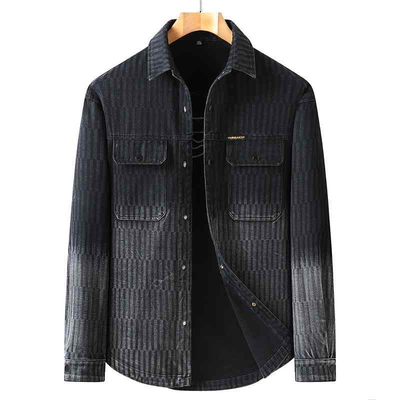 ジャケット 男性用 デニムジャケット ストライプ柄 襟付き コットン混紡 ゆったりサイズ ブラック 2XL 3XL 4XL 5XL 6XL 春秋 ファッション 日常着