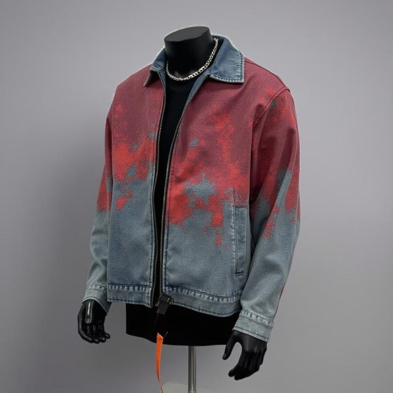 ジャケット 男性用 デニム 春秋物 配色 切り替え グラデーション 古着風 M L XL XXL XXXLサイズ展開 普段使い カジュアル