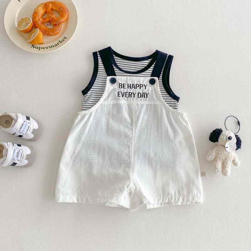 キッズ ベビー服 上下セット ノースリーブ トップス オーバーオール 綿100％ 薄手 夏