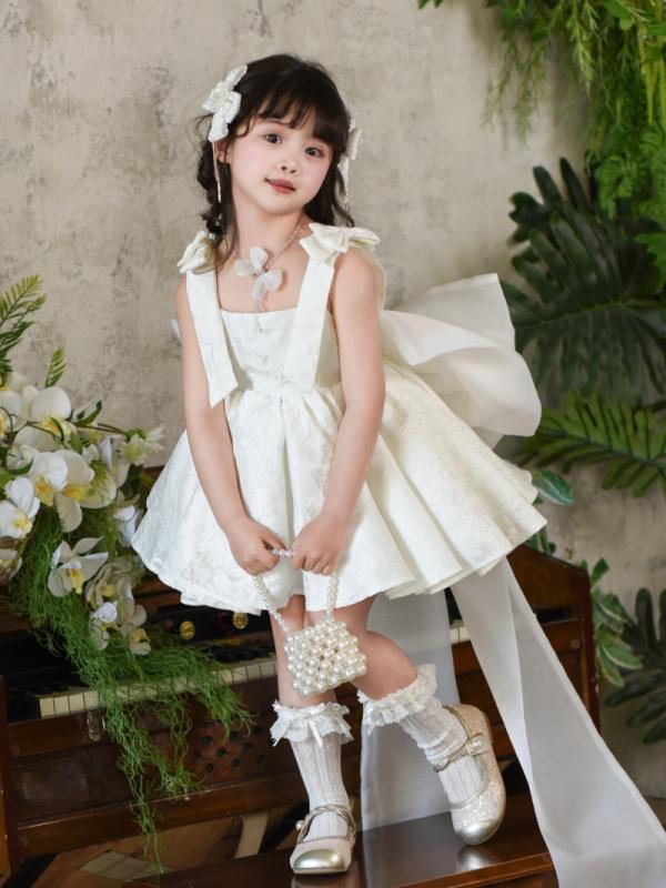 子供用フォーマルドレス ワンピース 女の子 プリンセスドレス 白 ピアノ発表会 演奏会 発表会ドレス 吊りスカート トレーン付き 春夏秋冬 ポリエステル 花柄 かわいい 100 110 120 130 140 150｜イーマイショップ