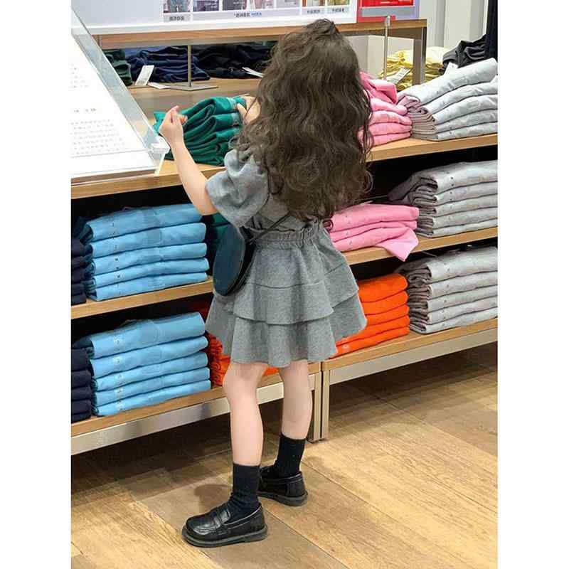 子供服 女の子 春物 半袖トップスとスカートのセットアップ 発表会 普段着 グレー ドッキングワンピース フォーマル 再生繊維 100 110 120 130 140