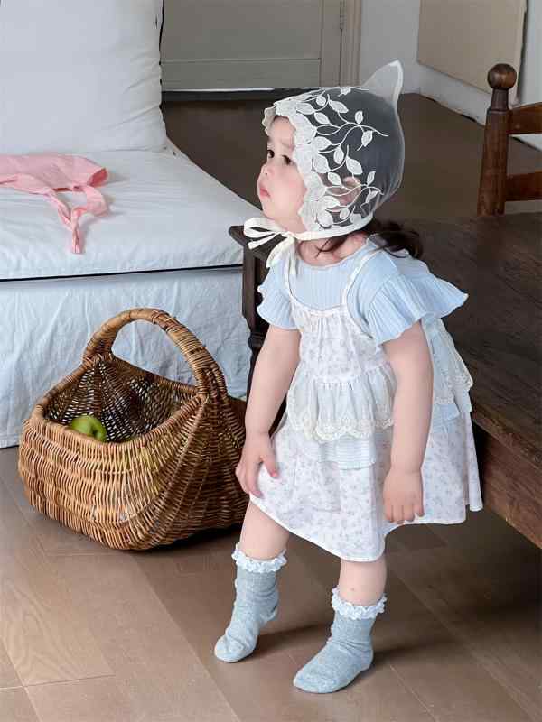 子供服 女の子 夏 セットアップ 薄手 半袖 Tシャツ キャミソールワンピース 2点セット かわいい 花柄 ベビー服 幼児 キッズ ガールズ 73cm 80cm 90cm 100cm