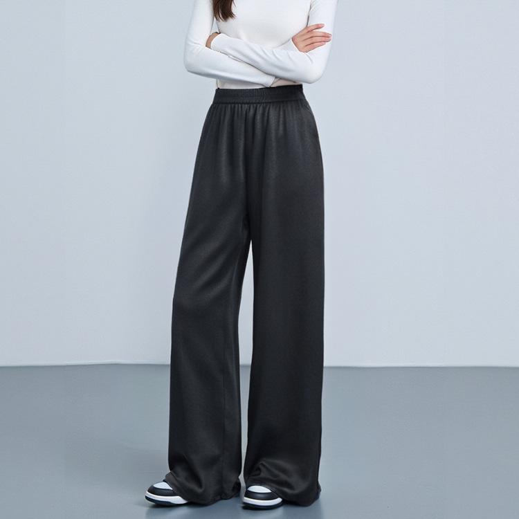 パンツ レディース 桑蚕? シルク 香云? ワイドレッグパンツ ブラック イージーウエスト ポケット付き 春夏 通勤|イーマイショップ