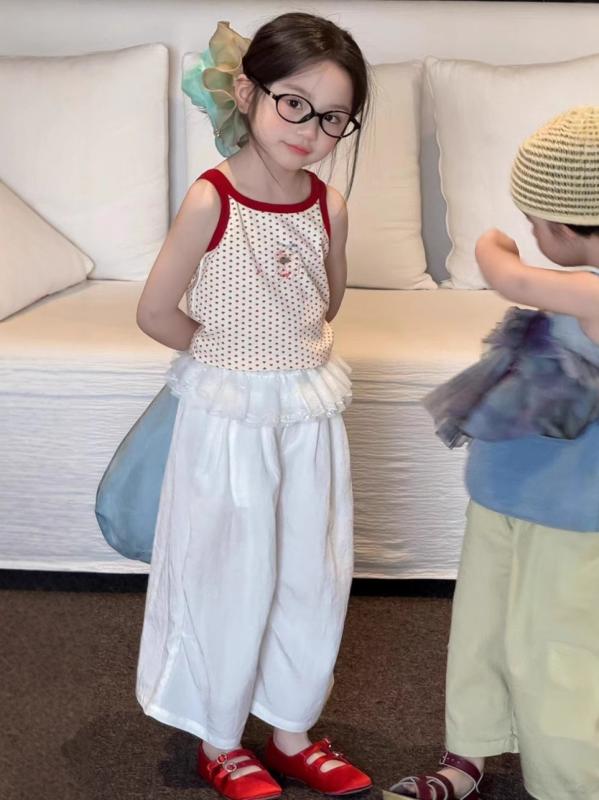 キッズ 女の子 タンクトップ ニット ベスト かわいい ノースリーブ トップス カットソー 子供服 通園 通学 普段着 コットン