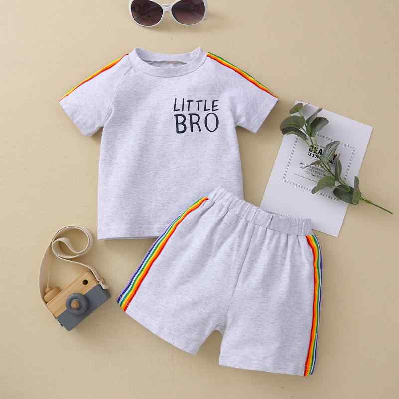 キッズ ベビー服 半袖Tシャツ 短パン 上下セット 2点セット グレー 綿 幼児 赤ちゃん 男の子 カジュアル 夏