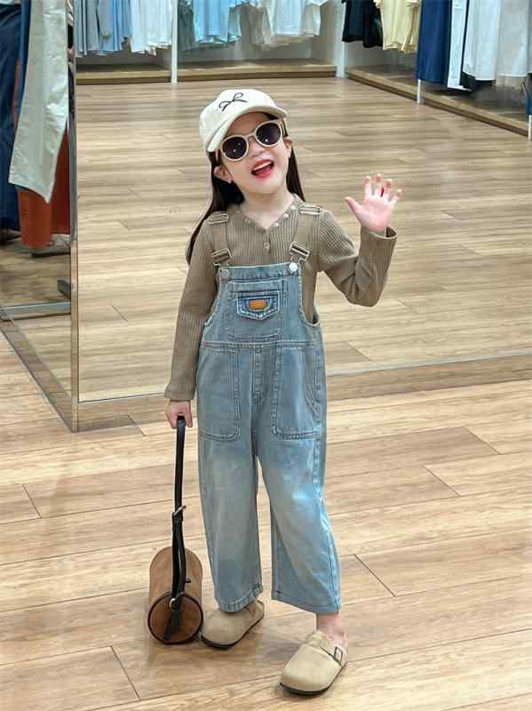 子供服 女の子 デニムサロペットパンツ 春秋 ロングパンツ 織りテープ付き カジュアル 普段使い