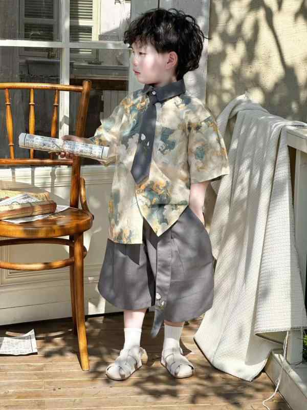 キッズ フォーマル スーツ セットアップ 半袖シャツ ショートパンツ 蝶ネクタイ付き 男の子 子供服 発表会 演奏会 結婚式 ポリエステル