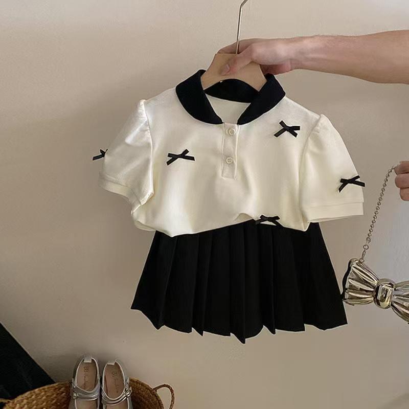 子供服 女の子 スカートセットアップ 夏服 半袖トップス プリーツスカート 2点セット スウィート 杏色 90cm 100cm 110cm 120cm 130cm 140cm 150cm