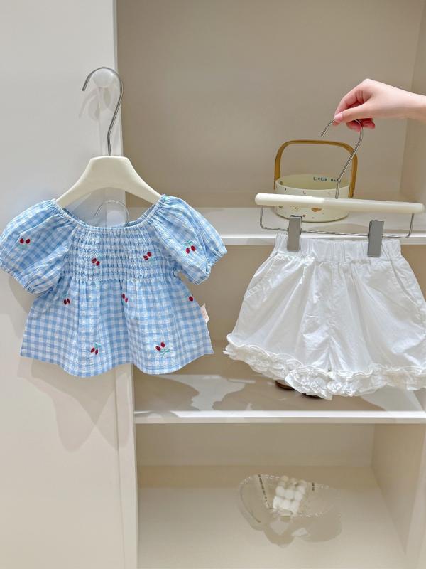子供服 女の子 夏 セットアップ プリンセス チェック柄 半袖 短パン 上下セット リゾート かわいい 普段使い 80 90 100 110 120 130 140