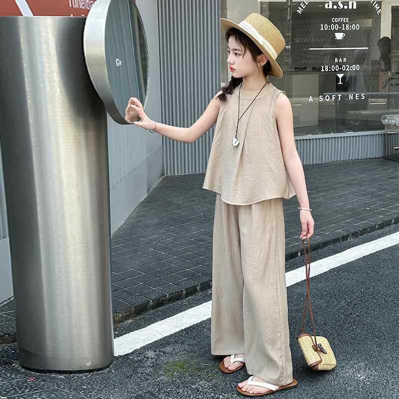 キッズ 女の子 セットアップ 夏物 子供服 ファッション カジュアル タンクトップ ワイドレッグパンツ 2点セット 普段着 部屋着 リゾート 接触冷感 伸縮性 カワイイ 120cm 130cm 140cm 150cm 160cm 170cm ピンク系 カ