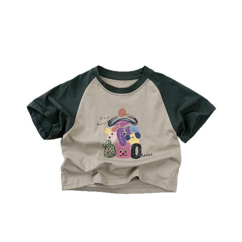子供用Tシャツ 男女児兼用 半袖トップス カットソー ベビー服 幼児 乳児 コットン100% ラウンドネック カジュアル かわいい カートーン柄 春夏