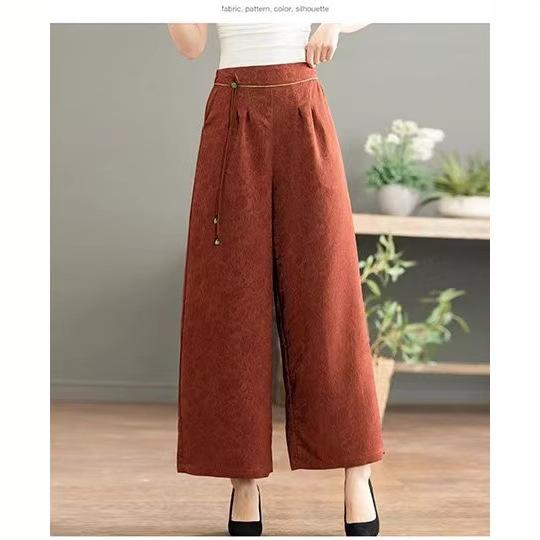 パンツ レディース 春夏 ワイドパンツ カジュアルパンツ ポリエステル ゆったり 高齢者向け 中国風 レトロ ポケット付き ホワイト ブラック ワインレッド