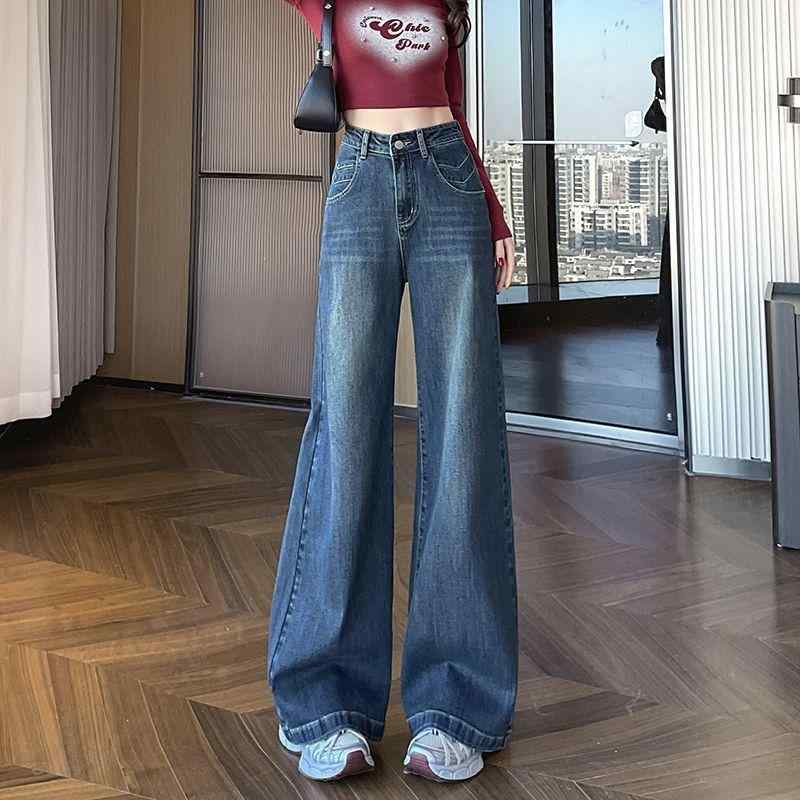 デニム レディース ストレート ズボン パンツ 春夏 ハイウエスト スタイルアップ ゆったり ワイド レトロ ジーンズ ジーパン 普段使い おしゃれ かわいい
