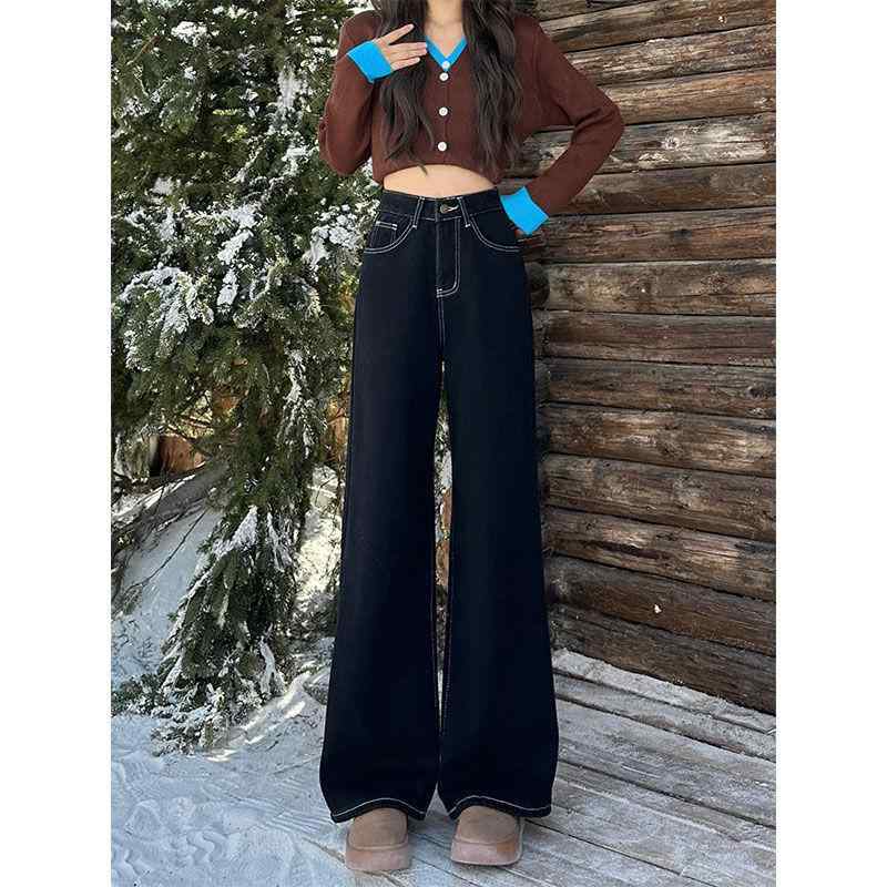 ジーンズ レディース 春夏 高見え デニム ワイドパンツ ハイウエスト 黒 ゆったり ストレート 文芸復古 ヴィンテージ加工 美脚