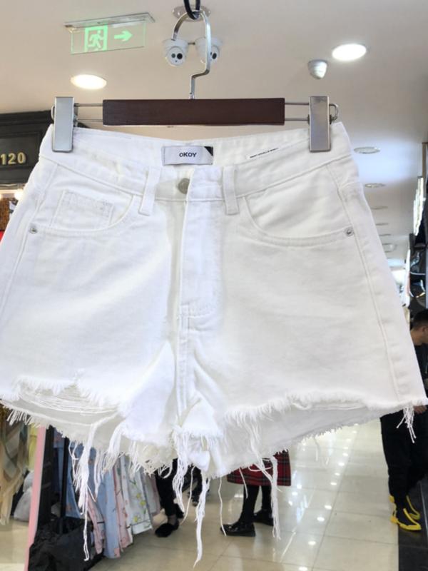 ショートパンツ レディース 大きいサイズ 高 ставка талия ワイドレッグ Aライン デニム ホットパンツ 白 黒 春夏 伸縮性