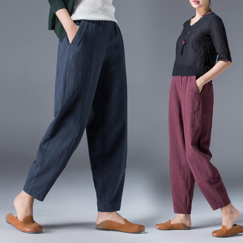 パンツ レディース 大きいサイズ 夏服 リネンパンツ 9分丈 ストレート ミセス 婦人服 ゆったり ウエストゴム カジュアル 普段使い ルームウェア M L XL 2XL 3XL 4XL 5XL ホワイト ブラック ワインレッド ネイビー