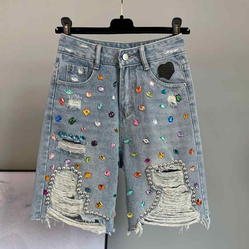 デニム レディース デニムショートパンツ ダメージ加工 ジーンズ ホットパンツ 高見え 鋲 スタッズ ウォッシュ加工 ブルー S M L XL 2XL 3XL ゆったり 文芸風 港風 普段使い｜イーマイショップ