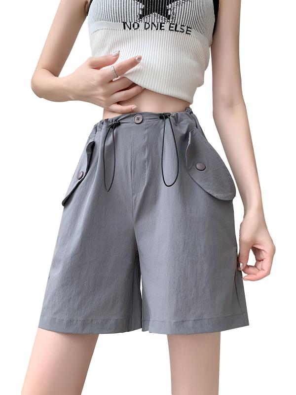 ショートパンツ レディース 高腰 ワイドレッグ ハーフパンツ ワークパンツ 接触冷感 速乾性 スポーツ ゆったり 五分丈 黒 ブラック グレー M L XL XXL