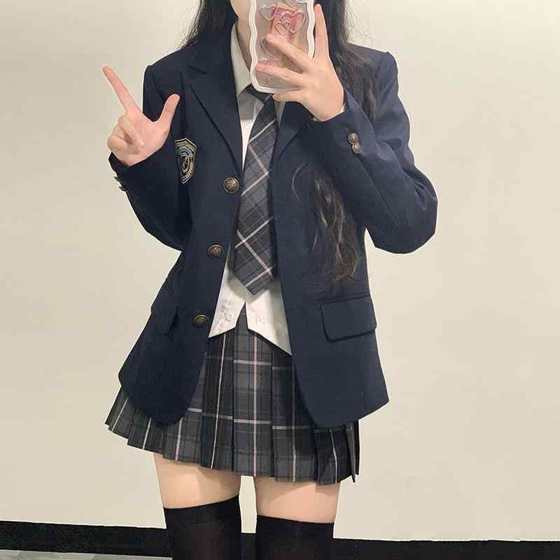ジャケット レディース セーラー服 スーツ セットアップ 制服 学生 スクール 女子高生 グレー 紺色 黒 フォーマル ブレザー ミニスカート プリーツスカート 長袖シャツ 襟付き トップス コスプレ 上下セット TR素材