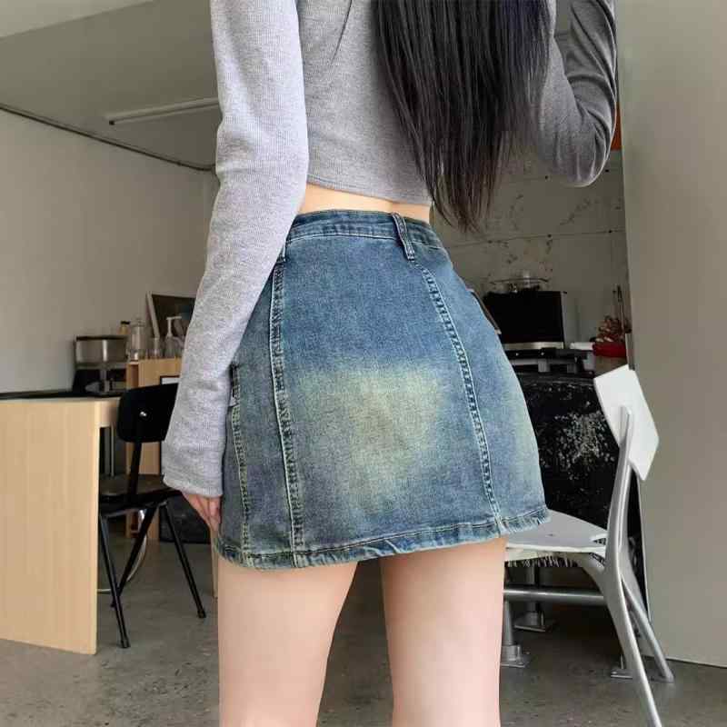 スカート レディース デニム Aラインスカート ミニスカート ハイウエスト ダメージ加工 ユーズド加工 美脚 韓国ファッション カジュアル 普段使い