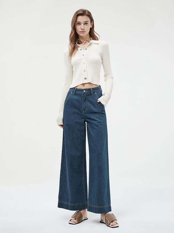 ジーンズ レディース 高腰 ワイドレッグ デニムパンツ ゆったり ストレート 薄手 文芸復古風 ハイウエスト ジーパン ズボン ボトムス ジーパン かわいい