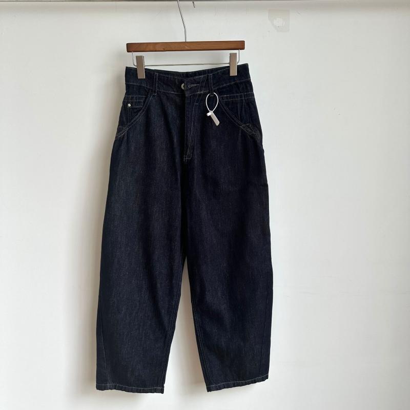 デニム レディース ワイドパンツ 通勤用 原色 ロング丈 短め丈 ジーンズ ジーパン ボトムス パンツ 綿95% 中厚手 ストレッチ
