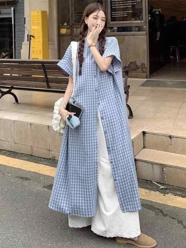 セットアップ レディース ガーリー 格子柄 シャツワンピース レース ワイドパンツ 2点セット ポリエステル 普段使い デート