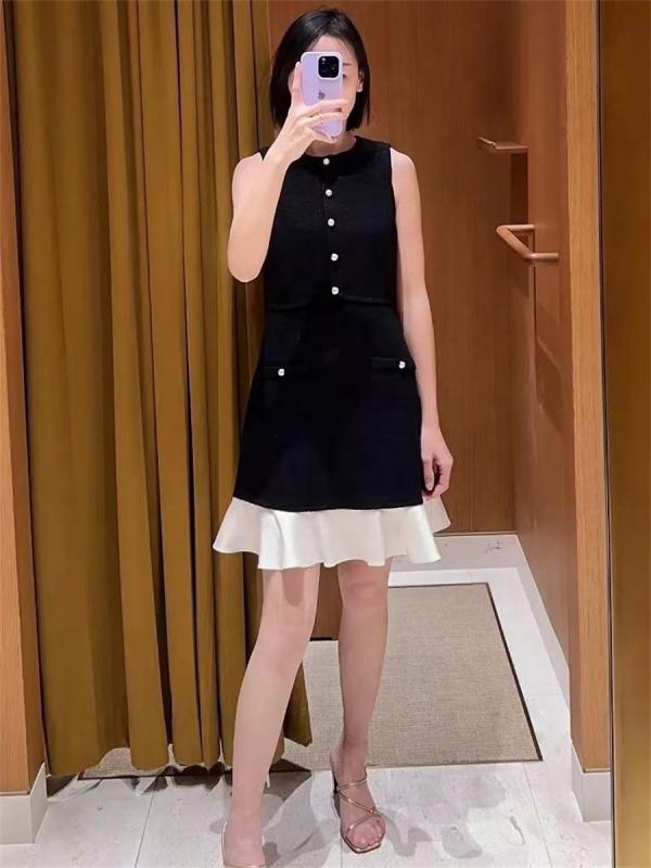 ワンピース レディース 春 スタイル Aラインワンピース 切り替えデザイン 膝丈 ミディアム丈 ノースリーブ 丸首 ポリエステル ブラック 黒 花柄 エレガント 上品 きれいめ お呼ばれ 8,242円
