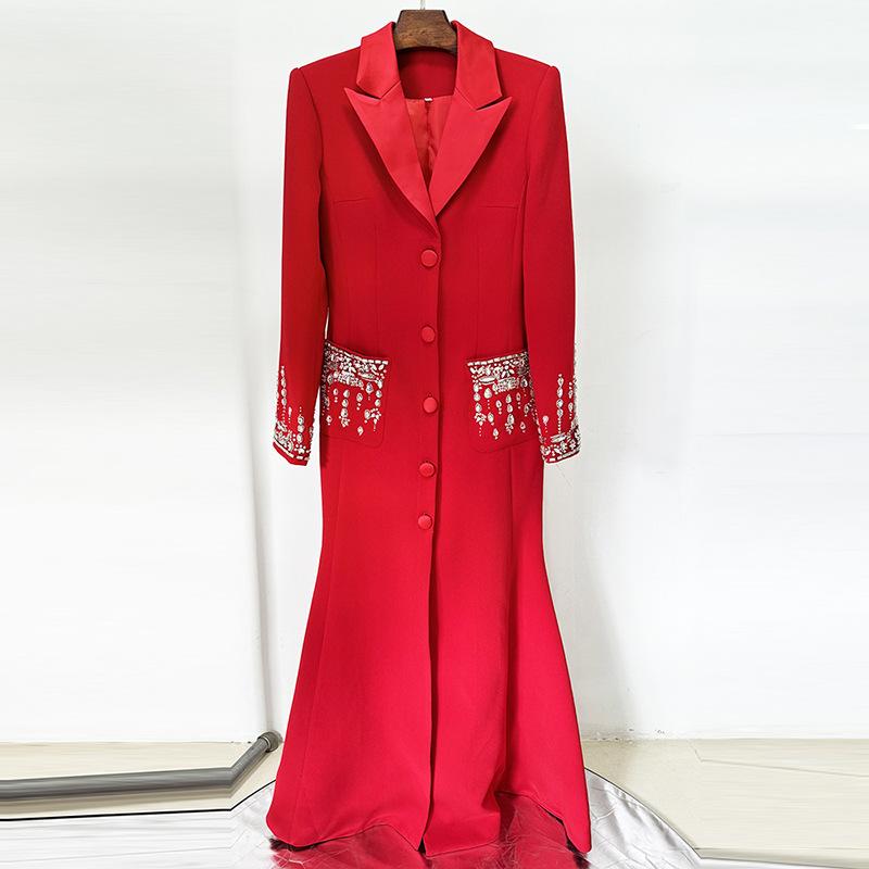 ワンピース レディース 魚尾 レッドドレス フォーマルドレス 礼服 イブニングドレス ビーズ ?? 聚??? ロングドレス スーツ襟 無地 長袖 ミディウエスト ストリートファッション 欧美風 赤 黒 白 S M L XL XXL XXXL 15,939円