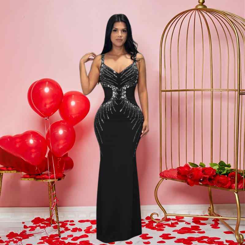 ワンピース レディース セクシー Vネック ノースリーブ ロングドレス 無地 スリット入り ボディコン タイト 露出 バックレス パーティードレス ナイトドレス 伸縮性 ポリエステル 黒 ブラック 赤 レッド