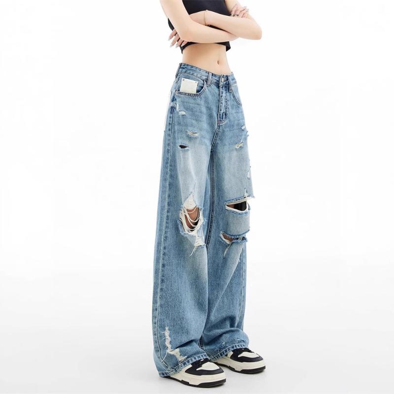 デニム レディース 美脚 ゆったり ストレート ジーンズ ヴィンテージ ウォッシュ加工 ハイウエスト ジーパン Gパン ボトムス パンツ カジュアル 通勤