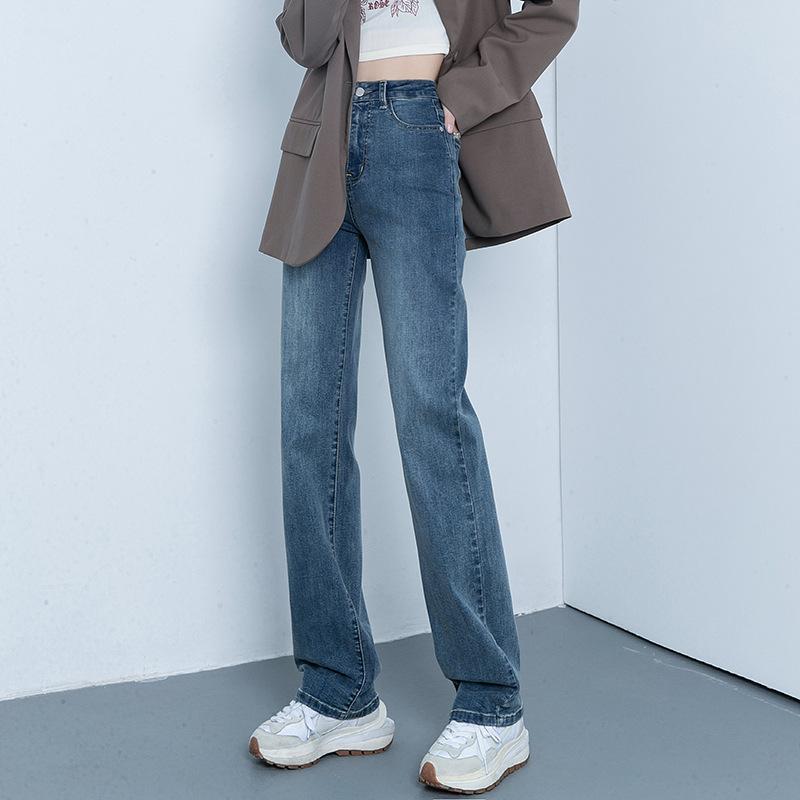 デニム レディース ストレートパンツ ハイウエスト ジーンズ 梨型体型 スキニーパンツ ロングパンツ 9分丈 10分丈 裏起毛 美脚 ゆったり 伸縮性 コットン カジュアル 春秋 ブラック ブルー系