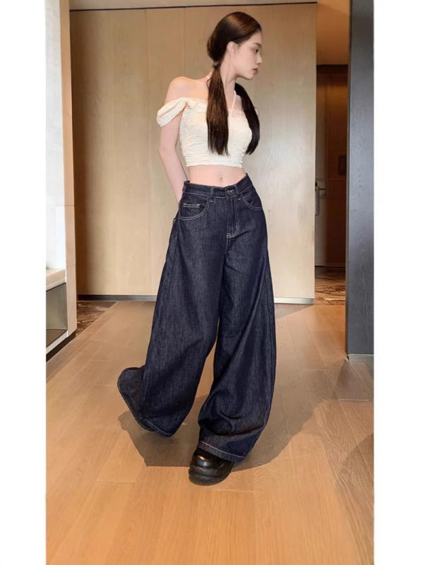 ジーンズ レディース 大きいサイズ 高身長 ワイドレッグ ストレートパンツ ハイウエスト ゆったり ブラック デニム 長ズボン 韓国ファッション カジュアル