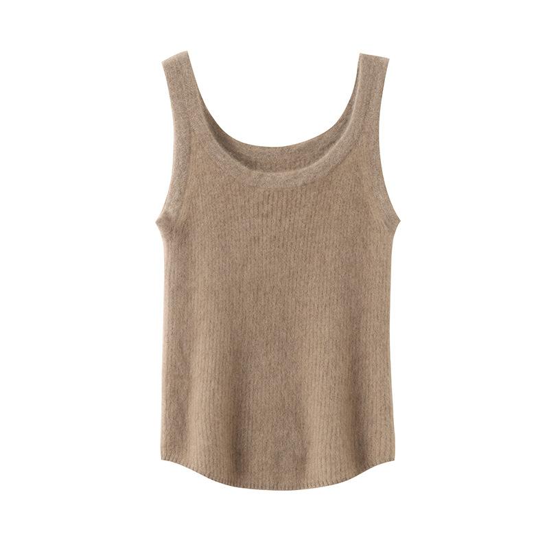 ニット レディース インナー キャミソール 女性用 吊り編み 無袖 トップス チュニック丈 羊毛 カシミヤ混紡 修身 伸縮性 ストレッチ やわらかい 肌触り
