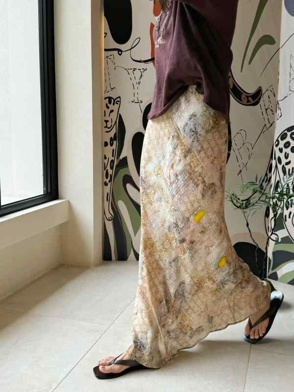 スカート レディース 新しい中国スタイル プリント ゴムウエスト ツイル ロングスカート 深色花柄 浅色花柄 S M L 文芸 レトロ ビスコース レーヨン
